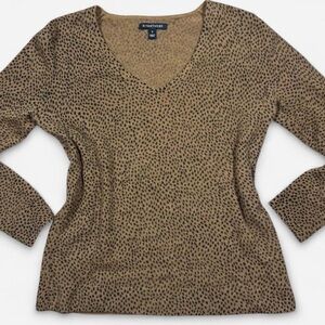100% Cashmere Hawthorn Leopard Print Long Sleeve Shirt Soft Luxury Women’s Med
